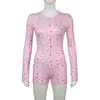 Mono de Moda Transfronterizo de Primavera y Verano Estilo Dulce Casual Ajustado Sexy Floral con Botones Cuello Redondo