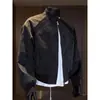 Jaqueta patchwork desconstruída em couro PU para homens, marca moderna nova de outono e inverno, jaqueta biker curta estilosa, jaqueta de beisebol americana