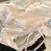 Bragas Sexy de Satén y Encaje para Mujer, Entrepierna de Seda de Morera, Apariencia Elevada, Tanga de Lazo de Deseo Puro de Cintura Baja, Estilo Francés