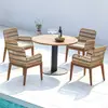 Mesas e Cadeiras de Teca para Exterior, Vila com Pátio, Mesa Longa de Madeira Maciça, Terraço de Jardim à Prova d'Água, Conjunto de Móveis de Madeira Maciça e Rattan