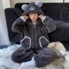 Pijama infantil de fleece coral, conjunto de cardigã com capuz e zíper quentinho para meninos e adolescentes, loungewear estiloso para outono e inverno