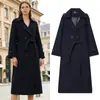 Comercio Exterior Transfronterizo En Stock Estilo Europeo y Americano Abrigo Largo de Lana Doble Botonadura Clásico de Invierno para Mujer Estilo Británico