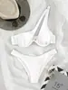 Bikini de dos piezas sexy de exportación europea y americana para mujer, de un solo hombro, color liso, con cortes, Bikini Bikini Transfronterizo Amazon Traje de baño
