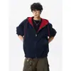 Nova Jaqueta Cardigan Cor Color Block Moletom com Capuz Masculino Solta Confortável Versátil Casual Americano High Street Tamanho Grande Top Masculino