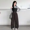 Calça de trabalho de algodão para meninas, novo estilo outono 2026, calça de perna larga para crianças maiores, calça de perna curva, calça comprida casual, calça infantil