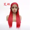 Peruca de Novo Estilo Transfronteiriça para Mulheres, Vermelha Grande, Cabelo Liso de Comprimento Médio, Trança, Renda Frontal, Fibra Química, Peruca, Adorno de Cabeça