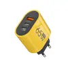 Cabezal de carga multipuerto ovalado amarillo de 65 W con doble PD y 1 USB, adecuado para adaptador de corriente para teléfono móvil Apple Android