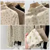 Estampado floral, dulce y encantador, con dobladillo fruncido, camiseta de manga larga, nuevo estilo otoño/invierno, hecha de tela suave y cálida, corte ajustado y favorecedor