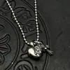 Collar Colgante Doble de Plata Tailandesa Retro Cruz Pequeña Corazón de Melocotón Cadena para Suéter Joyería de Alto Nivel Otoño e Invierno