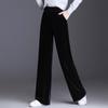 Pantalones de Pana Dorada de Pierna Ancha para Mujer 2023 Otoño Nueva Moda Sueltos Ajustados Rectos de Cintura Alta Negros Casuales