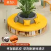 Estante de biblioteca escolar sofá combinação curva criativa modelo, estante de leitura de formato único área de armazenamento área de descanso banco longo