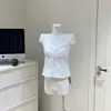 Blusa con Volantes Blanco Roto/Amarillo Jazmín/Azul Niebla Claro