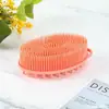 Escova de banho de silicone dupla face feita de fábrica com ganchos, escova de shampoo, shampoo para bebê, escova tátil para treinamento de integração sensorial