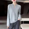 Suéter de punto de lana pura con cuello semiabierto, estilo de lujo ligero y elegante para mujer, jersey, corte ajustado, suéter cálido como capa base, modelo nuevo