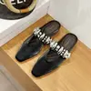 Zapatillas de Metal de una Pieza para Dedo del Pie para Mujer Verano Nueva Moda Zapatillas sin Cordones Sandalias Planas de Satén