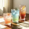 Vasos de vidrio apilables de rayas verticales para uso doméstico, alta estética, para café, Americano helado, leche, bebidas y copas de vino