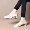 Mules de punta abierta para mujer 2026 verano nueva moda punta cuadrada versátiles tacón grueso chanclas de meter