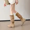 Botas de salto alto, bico fino, plissadas, de cano alto para mulheres, botas de cano médio emagrecedoras, estilo retrô, western, botas de montaria com salto grosso