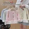 Camiseta de Niña para Primavera y Otoño, Elegante Tendencia Infantil Estilo Coreano Dulce Adorno de Encaje Lazo Camisa Base