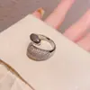 Anillo de Diseño de Lujo Ligero Estilo Coreano Incrustado Completamente con Circonita de Diamante Anillo Abierto Ajustable para Mujer Accesorios de Moda de Celebridad de Internet