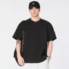 Nueva camiseta de verano retro americana de cuello redondo y manga corta para hombre, corte holgado, camiseta base de retazos de alta resistencia, hombro normal, top de marca de moda