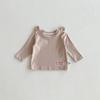 2025 Nova Camiseta Bebê Estilo Coreano Outono Bebê Cor Sólida Manga Longa Base Casual Top para Meninos e Meninas