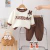 Conjunto Casual de Suéter Novo para Crianças Primavera e Outono Bebê de Um Ano Coelho de Desenho Animado Gola Redonda Manga Longa Conjunto de Duas Peças