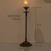 Adornos de Candelabro Retro de Hierro Fundido Hechos a Mano, Lámparas de Aceite de Hierro Antiguo, Candelabros Decorativos para Sala de Té Zen, Lámparas de Piso Estilo Wabi-Sabi