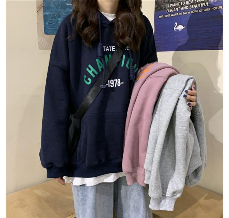 帮手描述图：连帽卫衣女2020秋季新款韩版字母印花薄款学生百