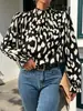 Suministro exclusivo transfronterizo: Camisa plisada con cuello alto y mangas abullonadas, estampado estilo europeo y americano, ropa para mujer, disponible para dropshipping