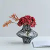 Vaso de Vidro Softhome Escandinavo de Boca Larga com Frisos e Borda Enrolada Plissado Decoração Suave Decorações para Sala Modelo