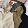 Chaleco Casual de Color Puro a la Moda con Capucha Tejido de Punto para Mujer 2025 Otoño e Invierno Nuevo Suéter Suave Ceroso Tejido de Punto en Capas Transfronterizo