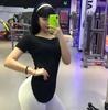 Camiseta Esportiva Fitness Barra Arredondada Manga Curta Verão Ombro a Ombro Modal Cor Sólida Frente Longa Atrás Curta Top Feminino