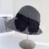 Sombrero de Cubo Japonés Estilo Ca4 con Lazo Lateral para Mujer, Sombrero de Paja para el Sol de Verano con Pliegues Traseros, Sombrero de Sol Estilo Hepburn