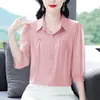 Blusa de Gasa para Mujer, Nuevo Estilo de Moda Verano 2026, Elegante Top de Manga Tres Cuartos, Elegante Blusa de Primavera y Otoño para Madre