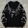 Moda Americana Tricô High Street Solto Padrão Personalizado Crochê Tops para Homens e Mulheres Tendência Nicho Avant-Garde Gola Redonda Suéteres