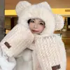 Gorro de Lana Tejido Cálido para Otoño e Invierno para Mujer, Gorro con Protección para los Oídos para Mamá Ciclista, Gorro Integrado con Bufanda, A Prueba de Frío