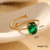 Moda Transfronteriza Simple Anillo de Acero Inoxidable con Circonita Oval Engastada en Garras Anillo Abierto de Lujo Ligero de Alta Gama Europeo y Americano Venta Directa