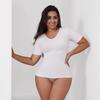 Ropa Moldeadora de Cuerpo Talla Grande Europea y Americana Transfronteriza Ajustada para la Parte Superior del Cuerpo, Ajustada para el Vientre, Camiseta de Manga Corta, Top Moldeador de Cuerpo de Cintura con Cuello en V para Mujer