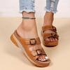 Chinelo Feminino Plus Size Transfronteiriço 2026 Novo Estilo Europeu e Americano Grosso Baixo Plano Fivela Bico Redondo Sapatos Casuais Tamanho 35-43