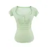 Camiseta Slim Fit Manga Curta Decote Quadrado Baixo Estilo Puro Desejo para Mulheres, Estilo Fino de Verão com Decote Botonê, Top Curto Tendência