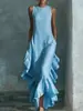 Sitio Independiente de Amazon Transfronterizo Europeo y Americano Nuevo Vestido de Moda Elegante sin Mangas con Cuello Redondo y Dobladillo Volanteado para Mujer