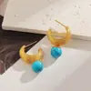 Aretes de Acero Inoxidable y Titanio con Turquesa Azul, No se Desvanecen, Pulidos, Chapados al Vacío en Oro de 18K, Estilo para Mujer