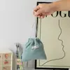 Bolsa de almacenamiento de pana de color sólido de gran capacidad, bolsa de cosméticos con cordón, bolso rojo portátil para mujer, monedero