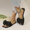Artículos de Tallas Grandes en Stock~ ¡Dropshipping y Etiquetado Disponibles! Zapatillas de Verano con Lazo Planas de Una Tira para Mujer