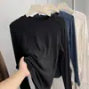 Camiseta de Manga Larga con Hombro Recto Adelgazante Diseño Nuoji Jiji para Mujer Otoño/Invierno Suave Cómoda Agradable a la Piel Cuello Redondo Top de Capa Base