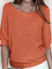 Suéter liso de superventas transfronterizo para mujer con diseño de cuello barco, estilo casual europeo y americano, mangas tres cuartos, versátil para ir al trabajo y ambientes con aire acondicionado