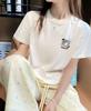 Camiseta de Algodón de Manga Corta para Mujer en Verano Estilo Coreano Holgada Cuello Redondo Estampado a la Moda Versátil Estilo Ins Top Ropa de Mujer de Moda Exportación