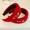 Diadema de Lana Roja de Ala Ancha con Orejas de Caballo para Mujer para Año Nuevo, Diadema Dulce de Parte Alta para el Año Nuevo Chino, Pinza para el Cabello de Uso Diario