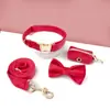 Set de Cuatro Piezas Personalizado de Terciopelo para Gato y Perro, con Correa, Corbata de Moño y Bolsas para Excrementos, Superventas Transfronterizo